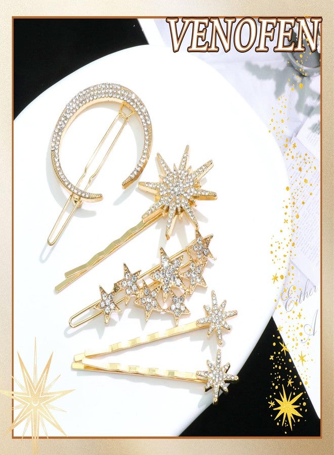 VENOFEN Rhinestone Moon Hair Clips Gold Star Hair Pins Sparkly Crystal Decorative Bobby Pins for Women Vintage Bridal Side Clips Wedding Prom Party Celestial Hair Accessories - Image 2